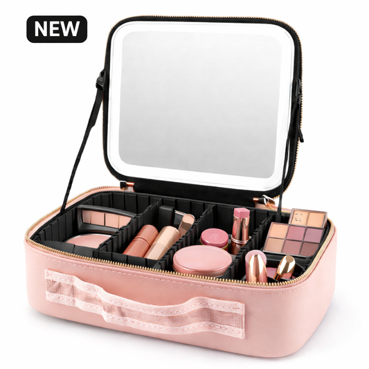 Organizador de maquillaje pórtatil con espejo LED - Vanity Rose Lux