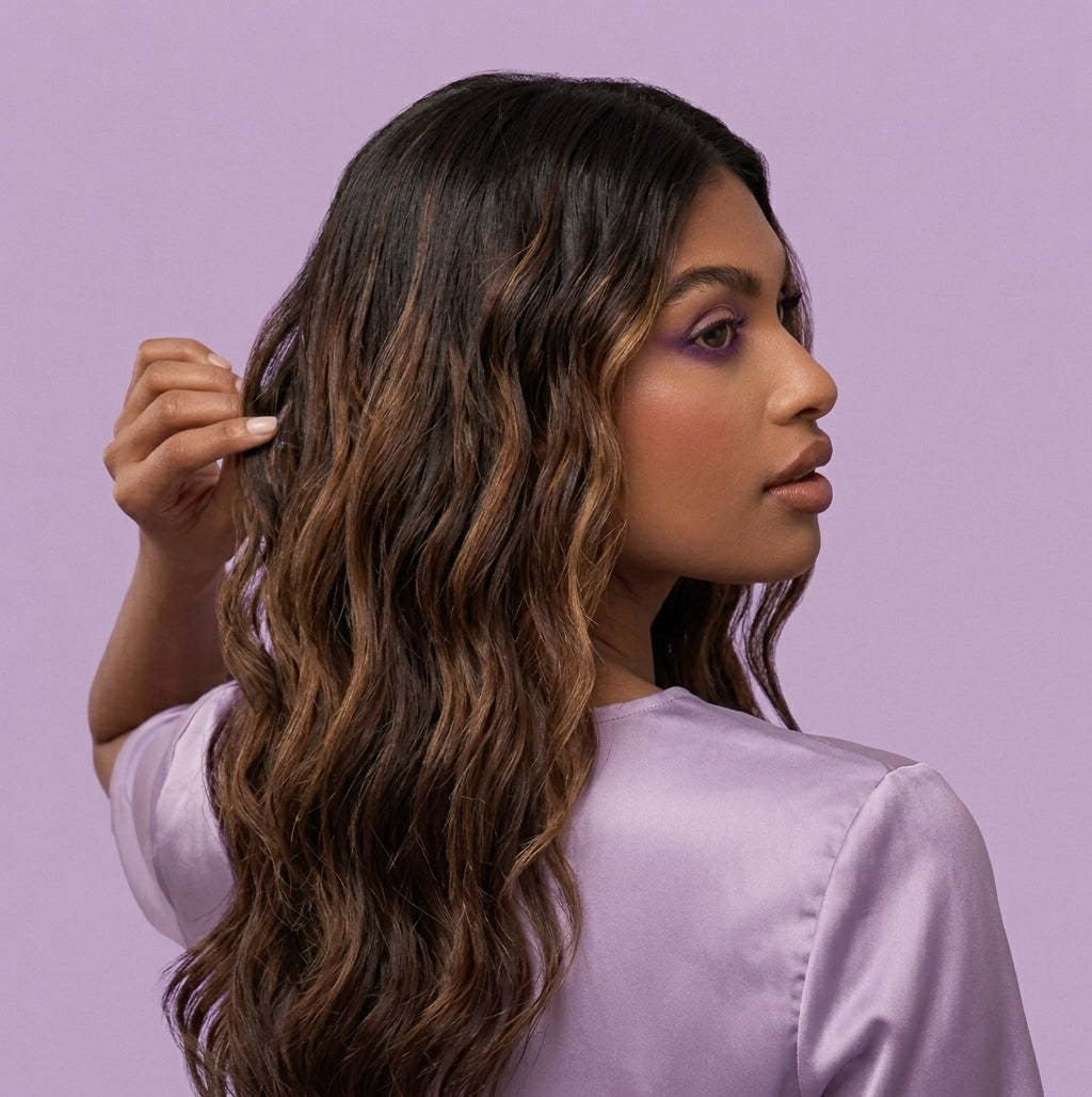 Ondulador plancha de pelo WavyLux agarrándose el pelo con sus ondas perfectas