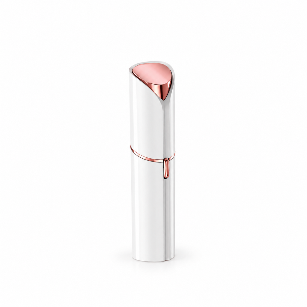 Depiladora facial portátil PeachLux con luz integrada sobre fondo blanco